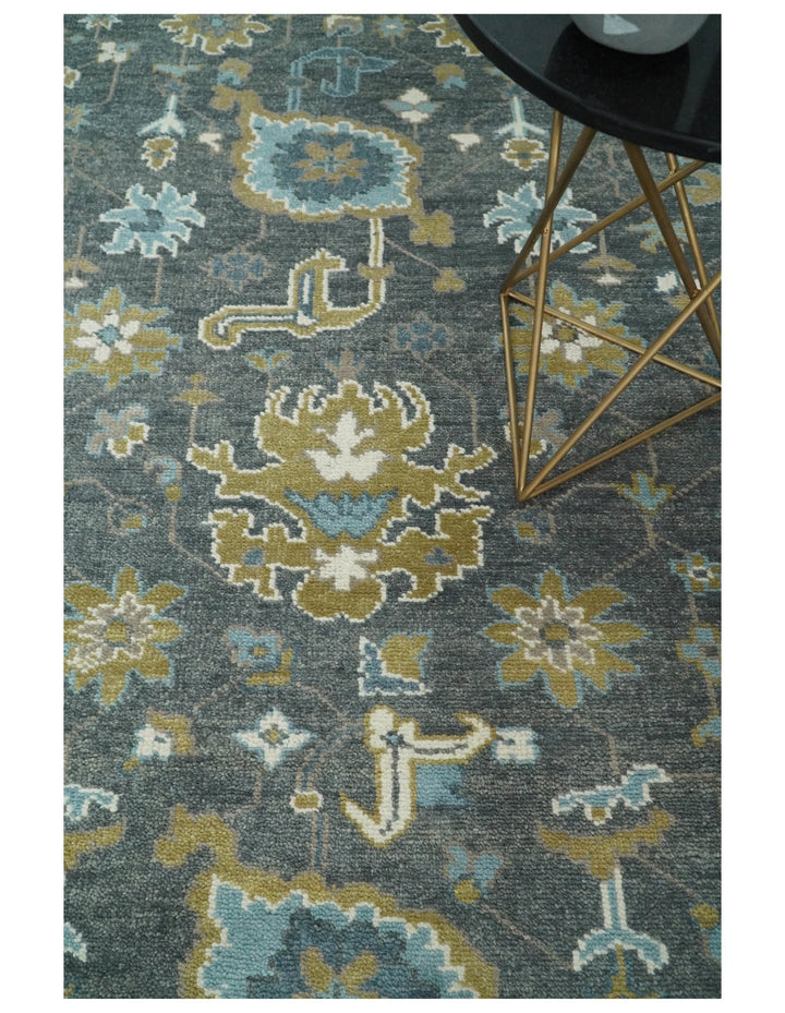 8x10 Blue and Brown Traditional Persian Hand knotted Antique Vintage Persian Oushak Area Rug | TRD49673 - The Rug Decor