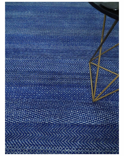 8x10 Blue and Gray Hand Knotted Modern Geometric Trellis Scandinavian Wool Area Rug | TRDCP935810 - The Rug Decor