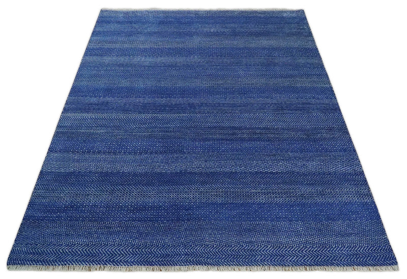 8x10 Blue and Gray Hand Knotted Modern Geometric Trellis Scandinavian Wool Area Rug | TRDCP935810 - The Rug Decor