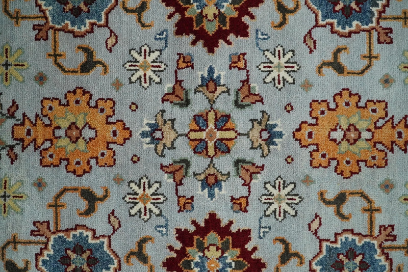 8x10 Blue and Ivory Hand Knotted Antique Turkish Oushak Large Wool Area Rug | TRDCP405810 - The Rug Decor