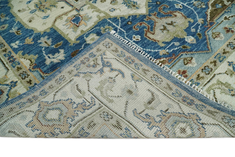 8x10 Blue and Ivory Wool Traditional Persian Antique Vintage Hand knotted Oushak Area Rug | TRDCP207810 - The Rug Decor