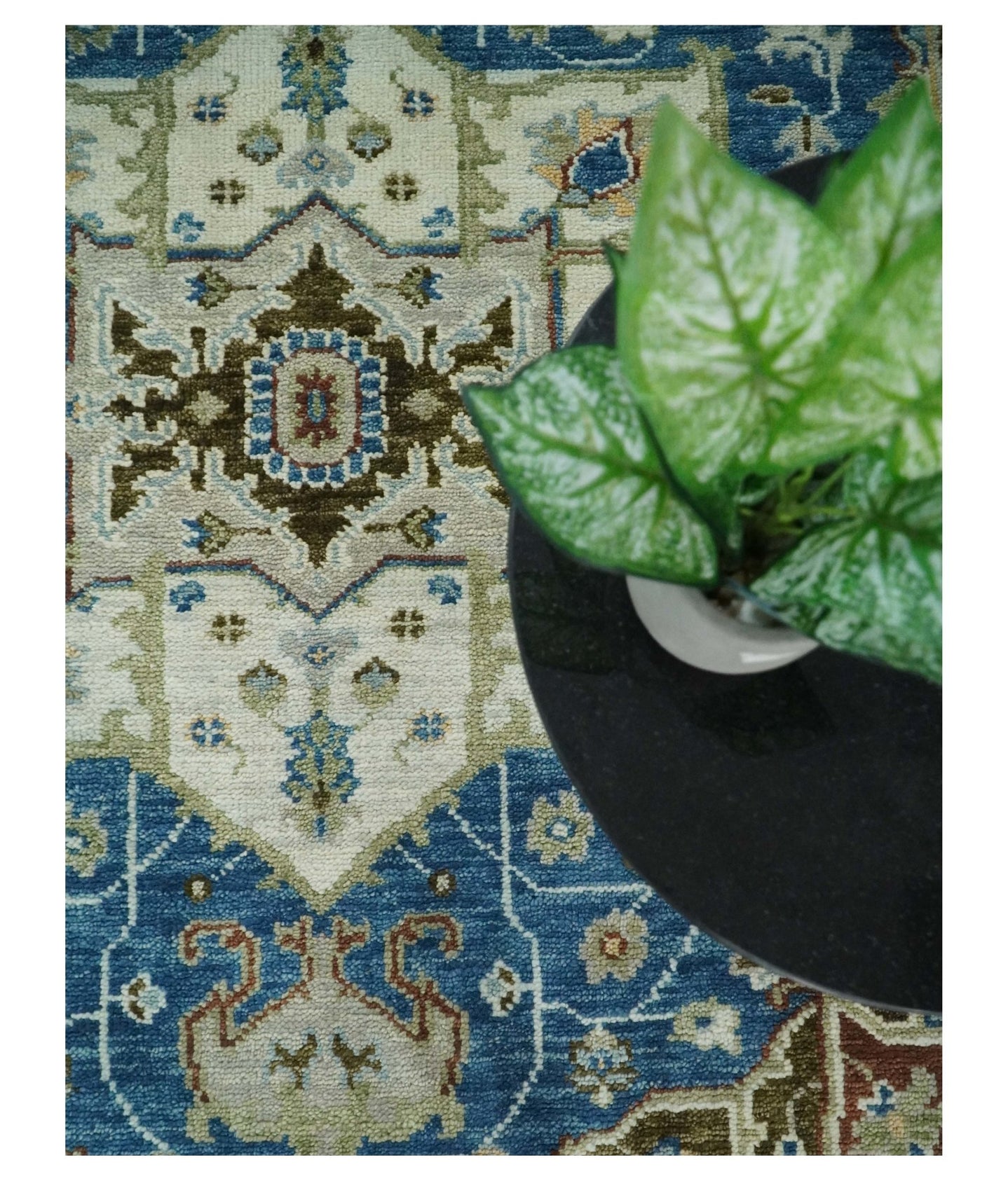 8x10 Blue and Ivory Wool Traditional Persian Antique Vintage Hand knotted Oushak Area Rug | TRDCP207810 - The Rug Decor