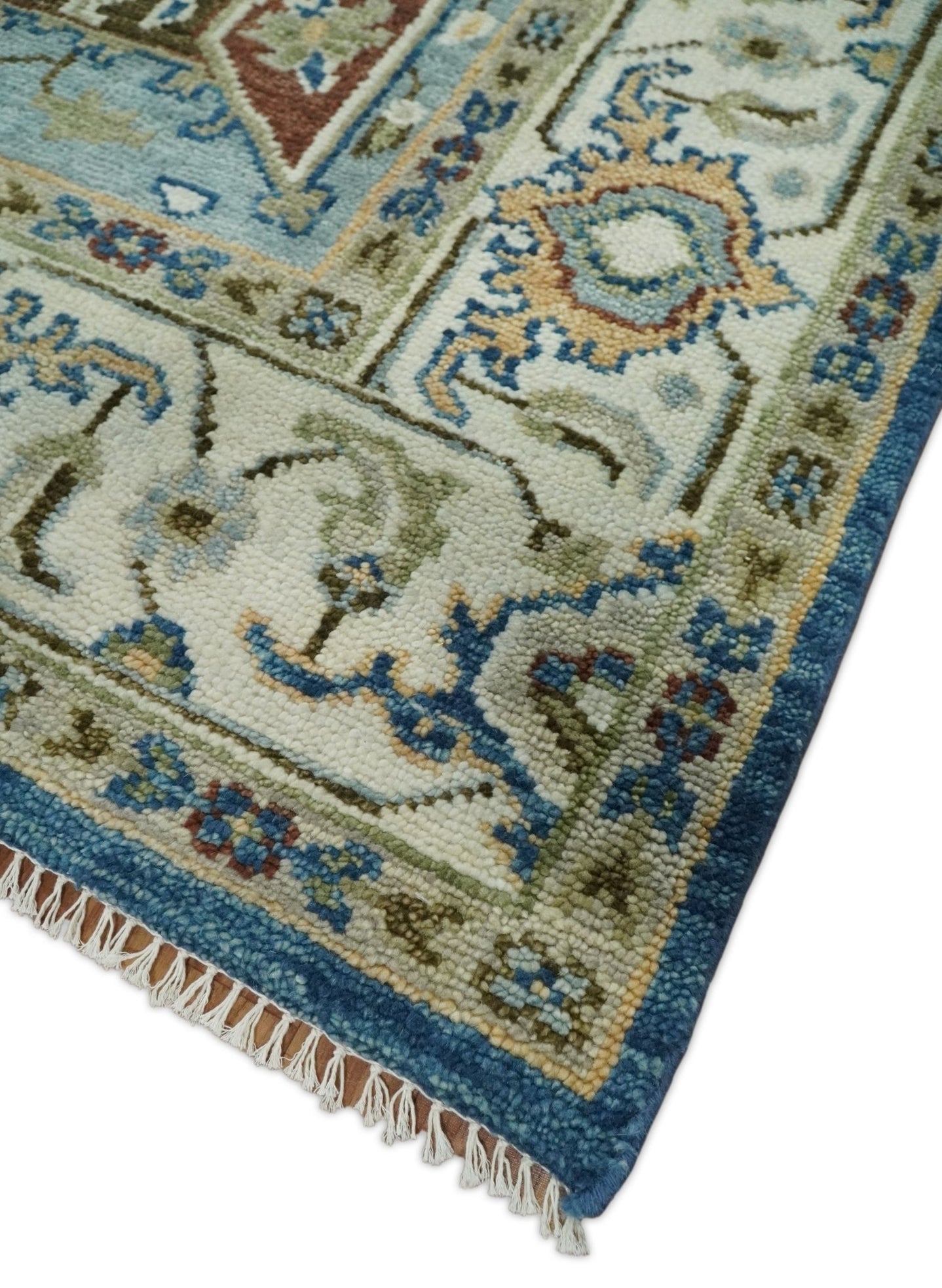 8x10 Blue and Ivory Wool Traditional Persian Antique Vintage Hand knotted Oushak Area Rug | TRDCP207810 - The Rug Decor