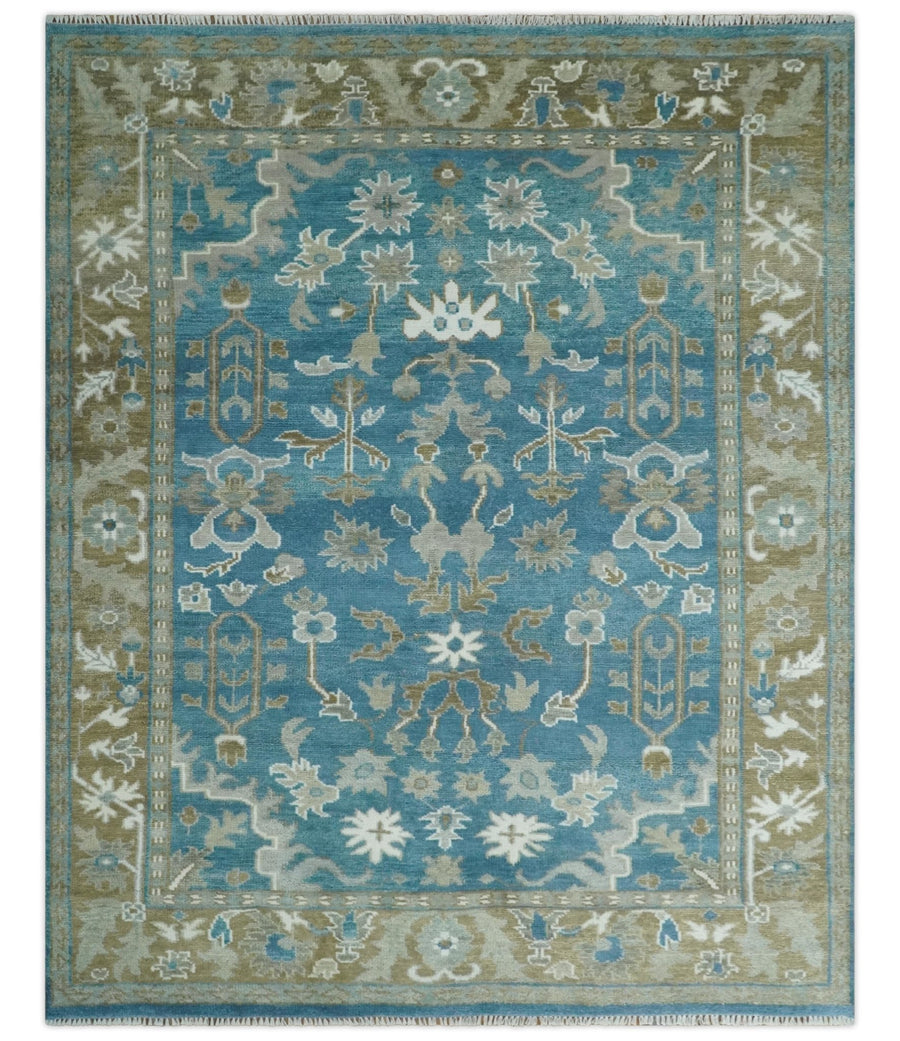 8x10 Blue and Olive Traditional Persian Oushak Wool Rug | TRDCP1127810S - The Rug Decor