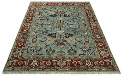 8x10 Blue and Rust Traditional Persian Oushak Hand knotted Wool Area Rug | TRDCP198810 - The Rug Decor