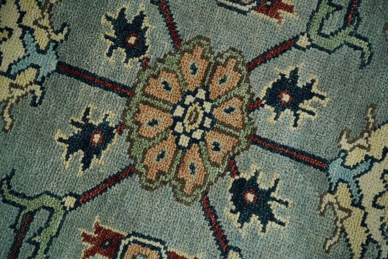 8x10 Blue and Rust Traditional Persian Oushak Hand knotted Wool Area Rug | TRDCP198810 - The Rug Decor