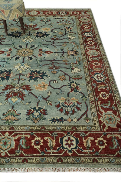 8x10 Blue and Rust Traditional Persian Oushak Hand knotted Wool Area Rug | TRDCP198810 - The Rug Decor