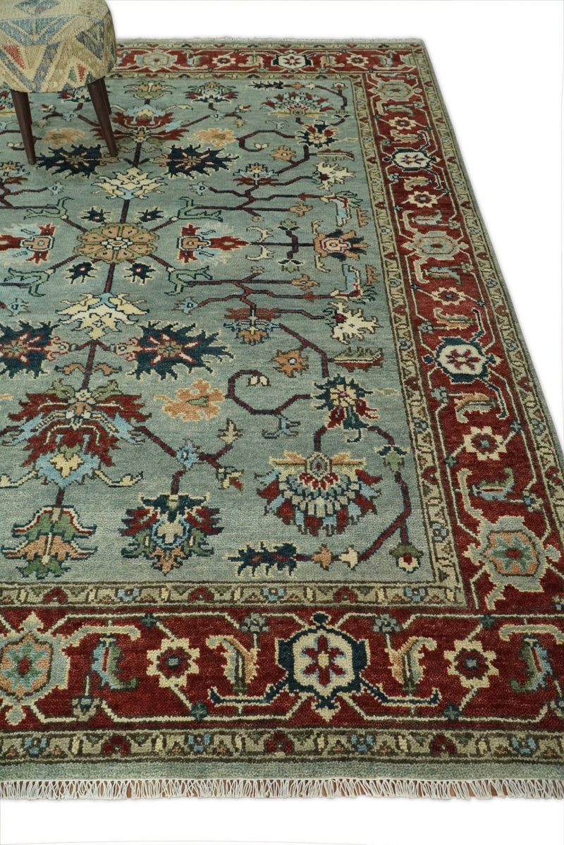 8x10 Blue and Rust Traditional Persian Oushak Hand knotted Wool Area Rug | TRDCP198810 - The Rug Decor