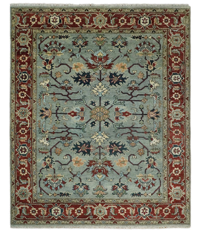 8x10 Blue and Rust Traditional Persian Oushak Hand knotted Wool Area Rug | TRDCP198810 - The Rug Decor