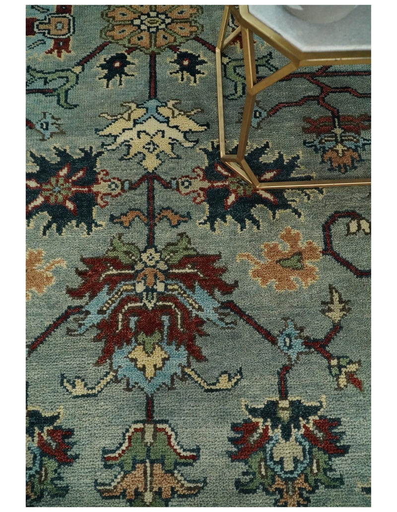 8x10 Blue and Rust Traditional Persian Oushak Hand knotted Wool Area Rug | TRDCP198810 - The Rug Decor