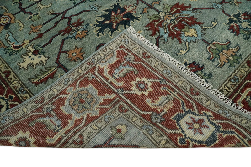 8x10 Blue and Rust Traditional Persian Oushak Hand knotted Wool Area Rug | TRDCP198810 - The Rug Decor