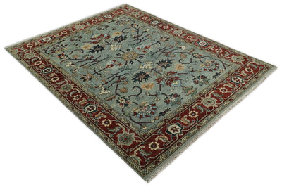 8x10 Blue and Rust Traditional Persian Oushak Hand knotted Wool Area Rug | TRDCP198810 - The Rug Decor