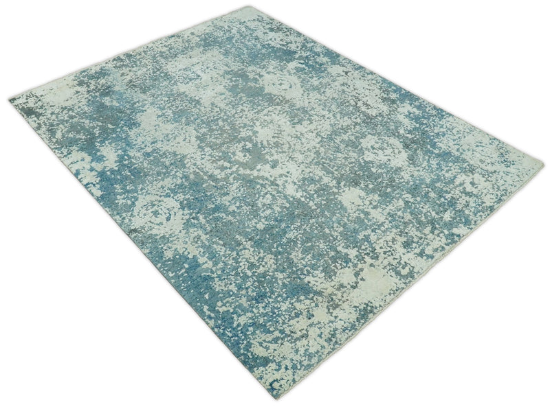 8x10 Blue and Silver Pure Silk and Wool Abstract Area Rug | TRD1657810 - The Rug Decor