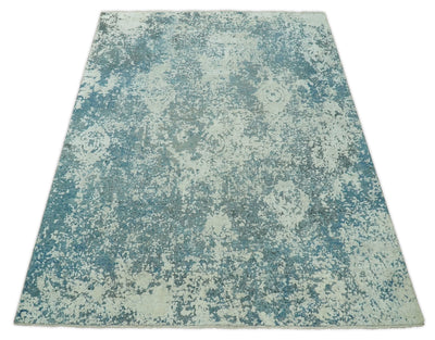 8x10 Blue and Silver Pure Silk and Wool Abstract Area Rug | TRD1657810 - The Rug Decor