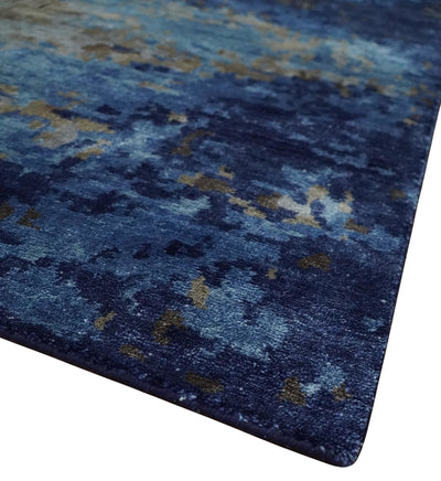 8x10 Blue, Beige and Brown Modern Abstract Hand Knotted wool and bamboo Silk Area Rug - The Rug Decor