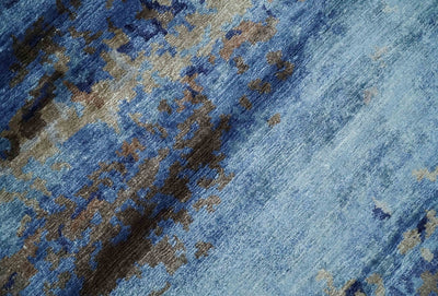 8x10 Blue, Beige and Brown Modern Abstract Hand Knotted wool and bamboo Silk Area Rug - The Rug Decor