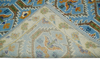 8x10 Blue, Brown and Beige Hand Knotted Wool Antique Vintage Persian Area Rug | TRDCP655810 - The Rug Decor