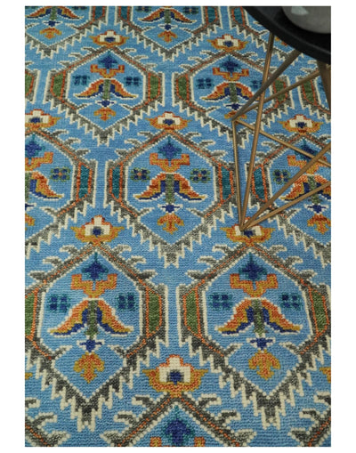 8x10 Blue, Brown and Beige Hand Knotted Wool Antique Vintage Persian Area Rug | TRDCP655810 - The Rug Decor