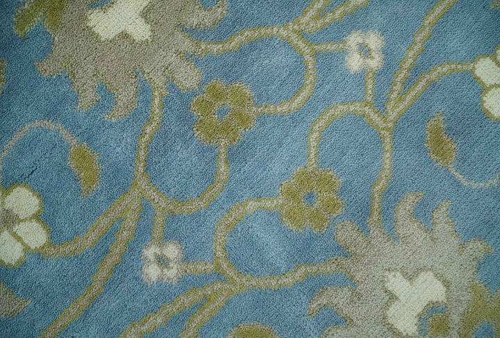 8x10 Blue, Ivory and Olive Hand Knotted Heriz Serapi Floral Area Rug | TRDCP1181810 - The Rug Decor