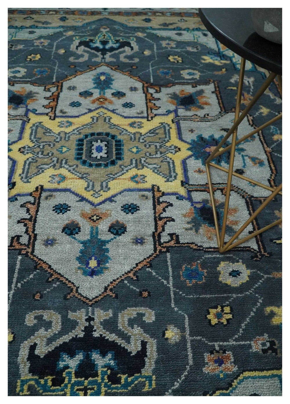 8x10 Blue, Silver and Beige Hand Knotted Traditional Heriz Serapi Wool Area Rug - The Rug Decor