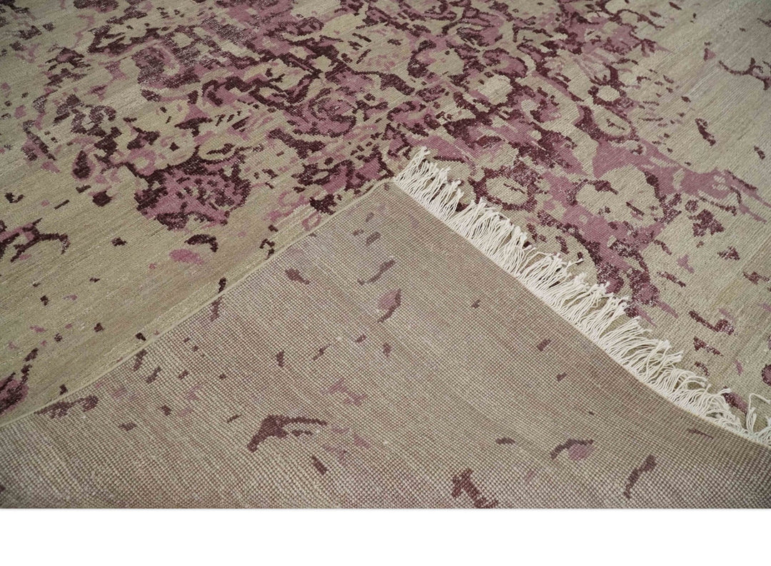 8x10 Camel and Purple Antique Style, Abstract Hand Knotted Low pile Wool Area Rug - The Rug Decor