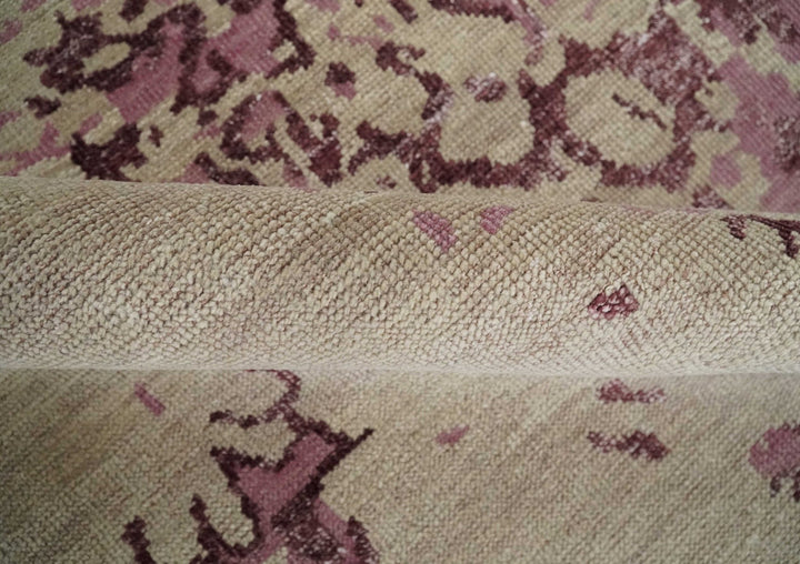 8x10 Camel and Purple Antique Style, Abstract Hand Knotted Low pile Wool Area Rug - The Rug Decor