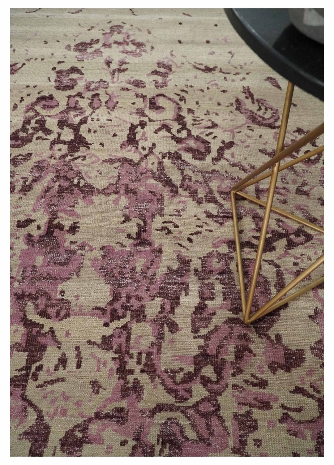 8x10 Camel and Purple Antique Style, Abstract Hand Knotted Low pile Wool Area Rug - The Rug Decor