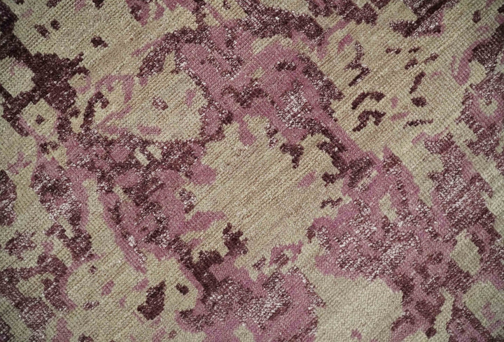 8x10 Camel and Purple Antique Style, Abstract Hand Knotted Low pile Wool Area Rug - The Rug Decor