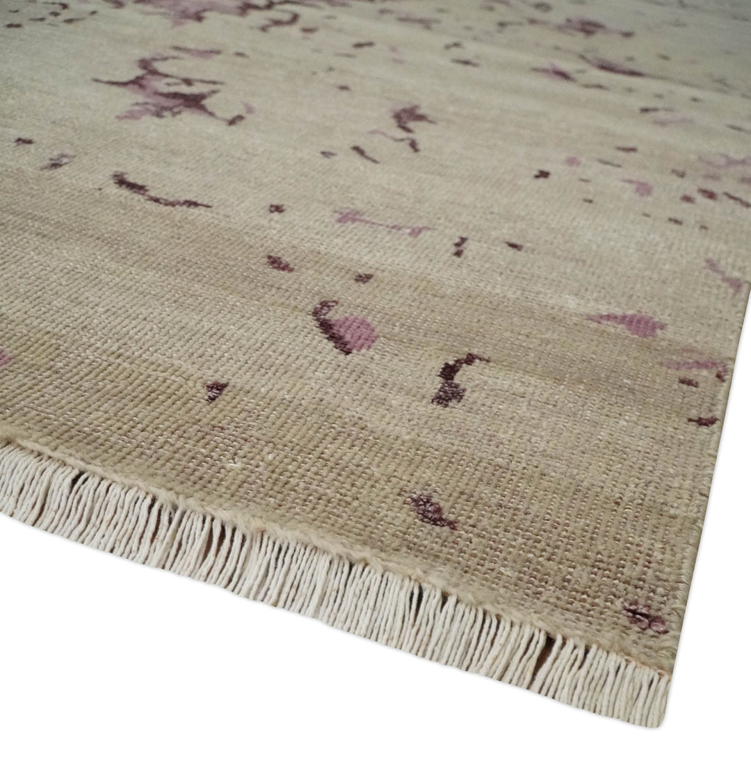 8x10 Camel and Purple Antique Style, Abstract Hand Knotted Low pile Wool Area Rug - The Rug Decor