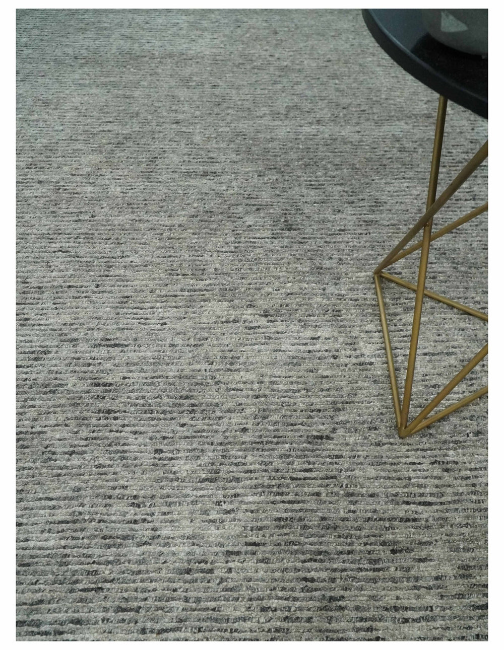 8x10 Charcoal and Silver Blended Tibetan Wool and Silk Area Rug - The Rug Decor