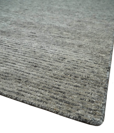 8x10 Charcoal and Silver Blended Tibetan Wool and Silk Area Rug - The Rug Decor