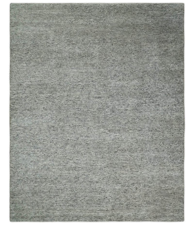 8x10 Charcoal and Silver Blended Tibetan Wool and Silk Area Rug - The Rug Decor