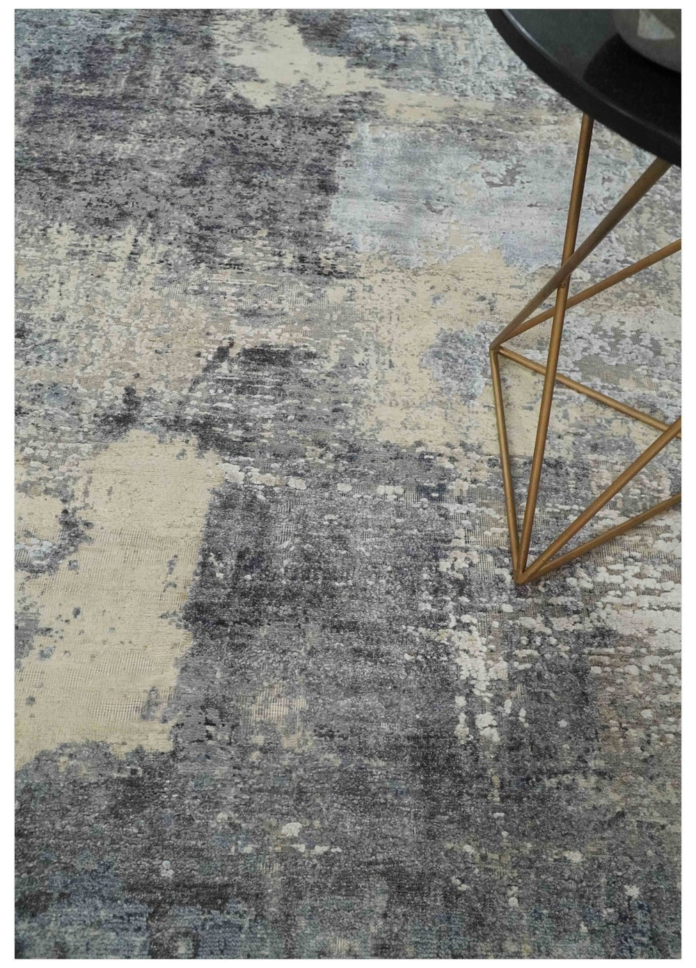 8x10 Charcoal, Beige and Gray Modern Abstract Distressed Finish High Low texture Hand Knotted Rug - The Rug Decor