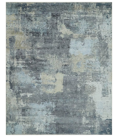 8x10 Charcoal, Beige and Gray Modern Abstract Distressed Finish High Low texture Hand Knotted Rug - The Rug Decor
