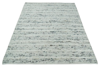 8x10 Contemporary Loop and Cut texture Hand knotted Ivory and Charcoal wool Area Rug - The Rug Decor