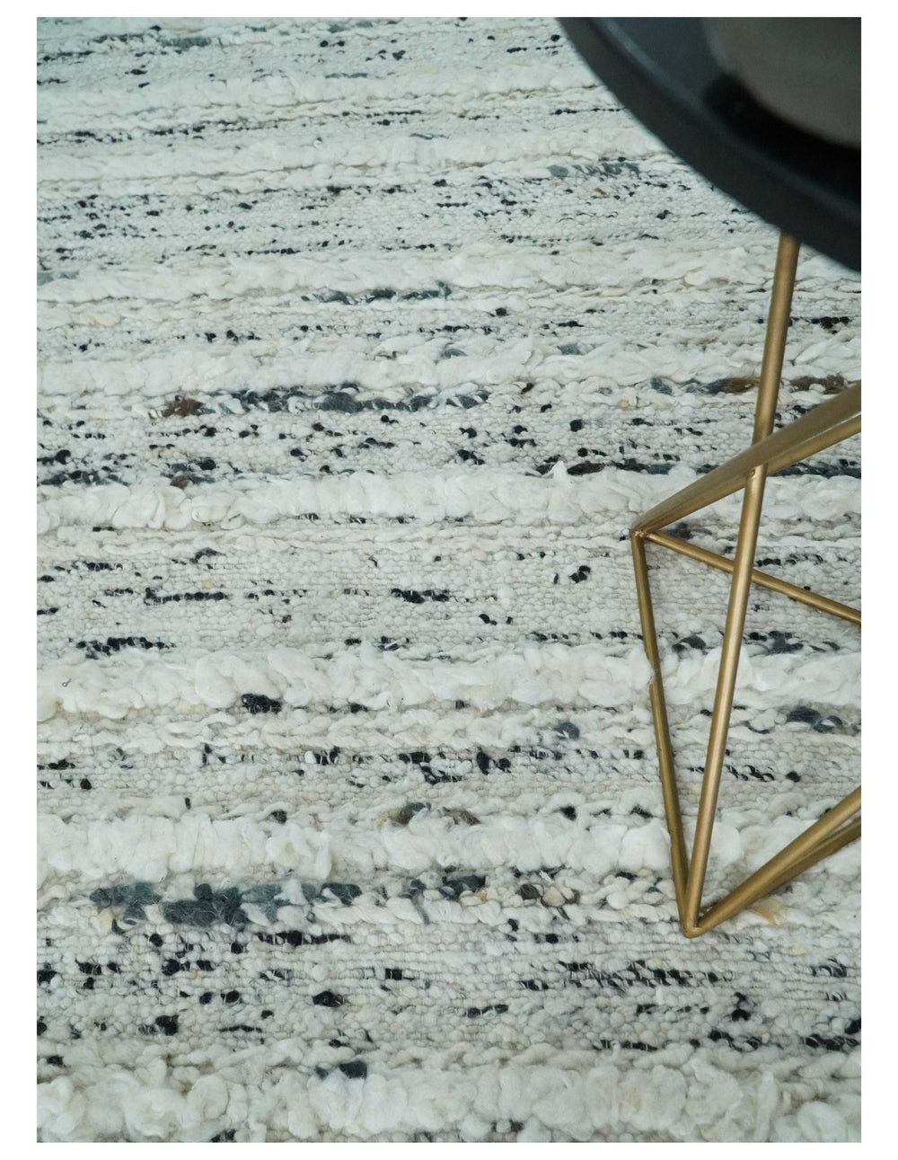 8x10 Contemporary Loop and Cut texture Hand knotted Ivory and Charcoal wool Area Rug - The Rug Decor