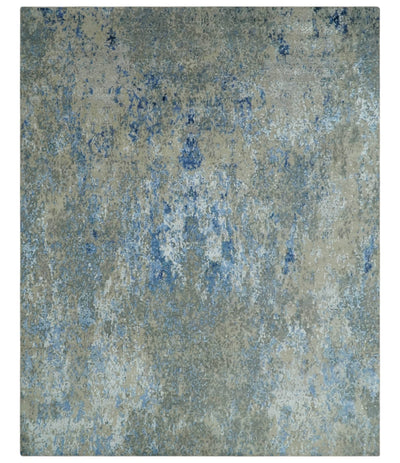 8x10 Fine Blue, Ivory and Beige Hand knotted Abstract wool and Art Silk Area Rug - The Rug Decor