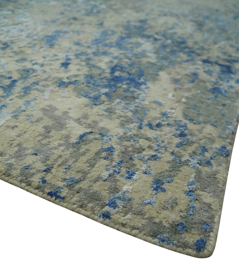 8x10 Fine Blue, Ivory and Beige Hand knotted Abstract wool and Art Silk Area Rug - The Rug Decor