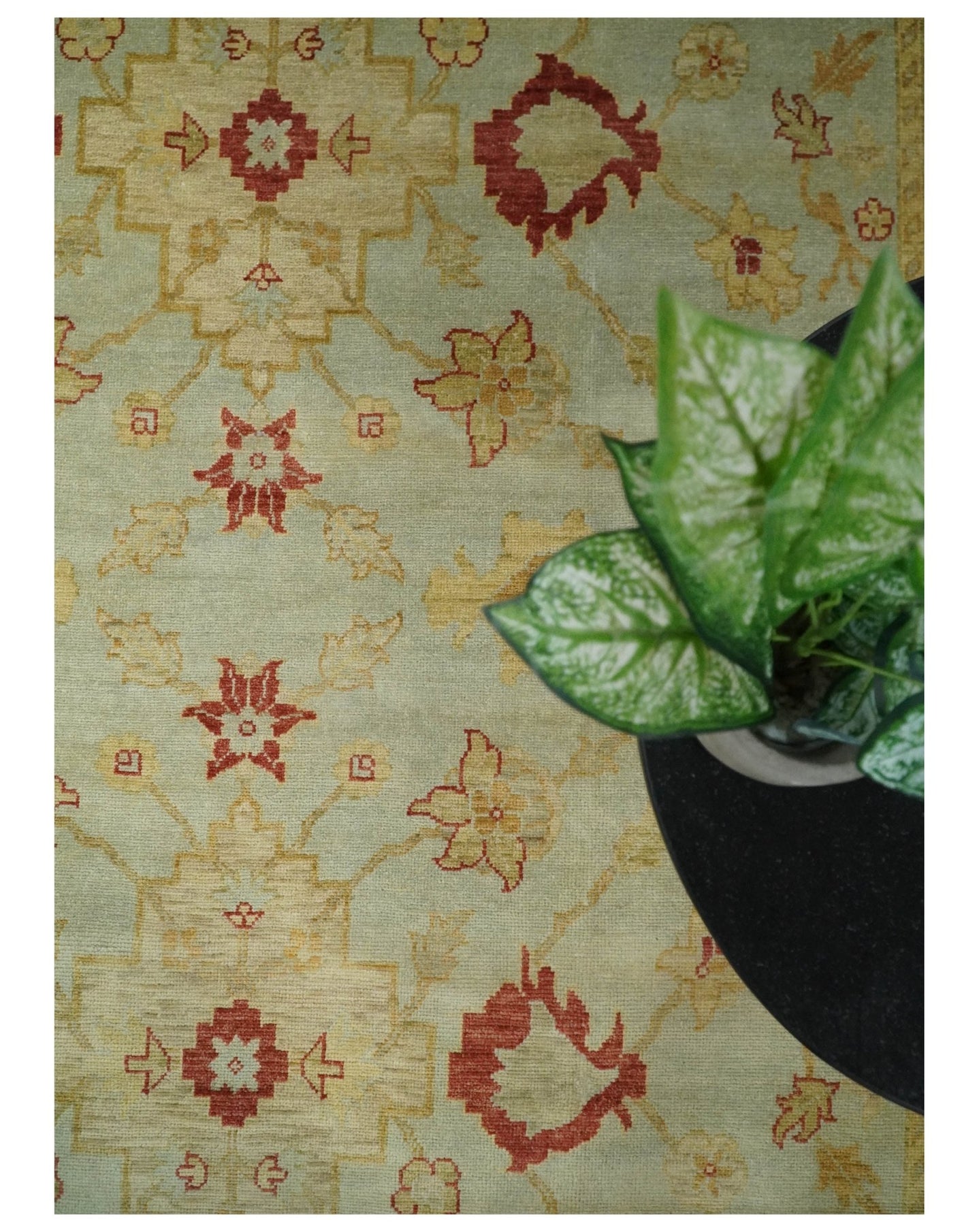 8x10 Fine Hand Knotted Aqua and Rust Traditional Vintage Persian Antique Wool Rug | AGR36 - The Rug Decor