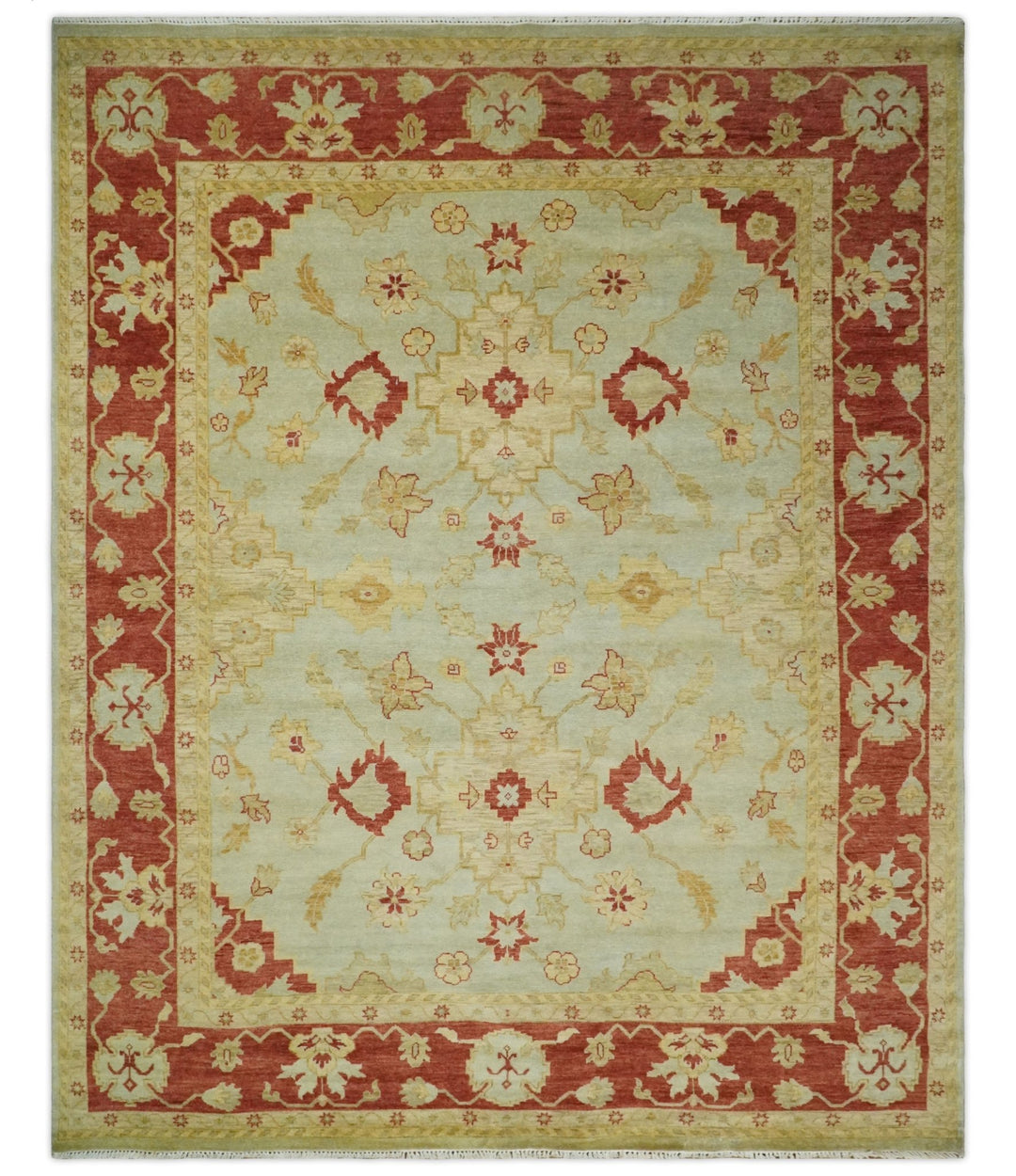 8x10 Fine Hand Knotted Aqua and Rust Traditional Vintage Persian Antique Wool Rug | AGR36 - The Rug Decor