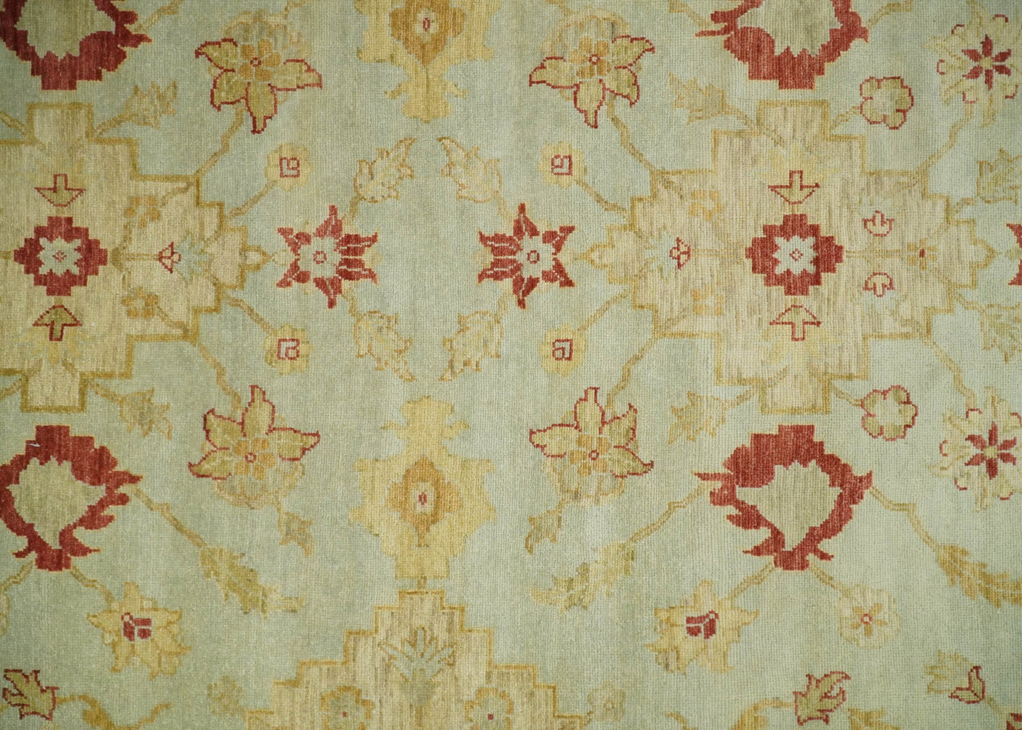 8x10 Fine Hand Knotted Aqua and Rust Traditional Vintage Persian Antique Wool Rug | AGR36 - The Rug Decor