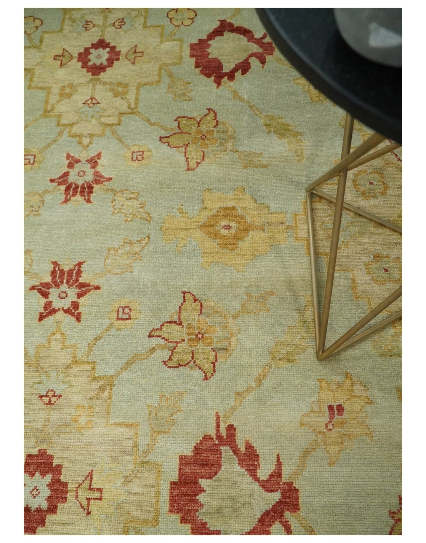 8x10 Fine Hand Knotted Aqua and Rust Traditional Vintage Persian Antique Wool Rug | AGR36 - The Rug Decor