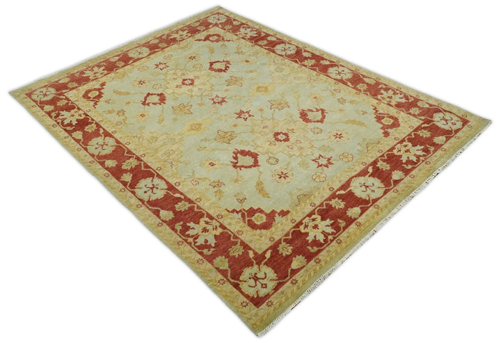 8x10 Fine Hand Knotted Aqua and Rust Traditional Vintage Persian Antique Wool Rug | AGR36 - The Rug Decor
