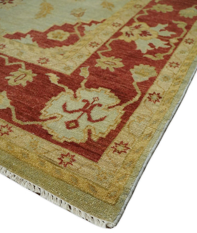 8x10 Fine Hand Knotted Aqua and Rust Traditional Vintage Persian Antique Wool Rug | AGR36 - The Rug Decor