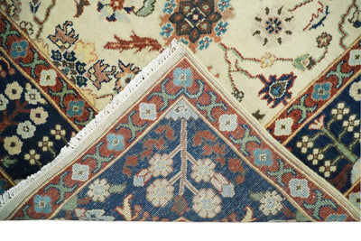 8x10 Fine Hand Knotted Beige and Blue Traditional Vintage Persian Style Oushak Antique Wool Rug | TRDCP514810 - The Rug Decor