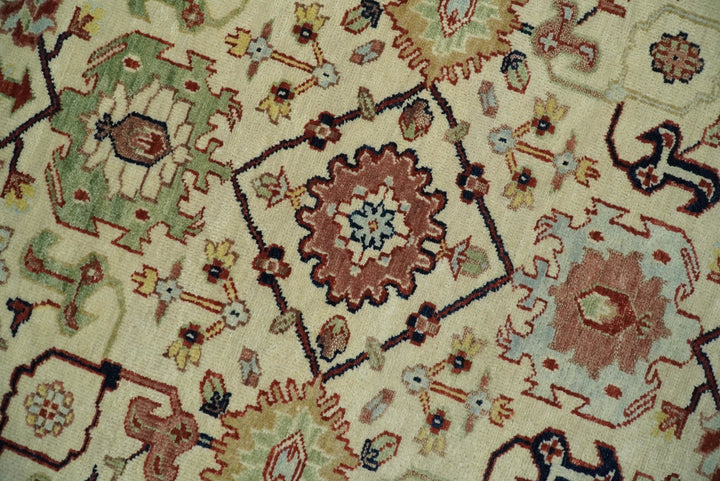 8x10 Fine Hand Knotted Beige and Blue Traditional Vintage Persian Style Oushak Antique Wool Rug | TRDCP525810 - The Rug Decor