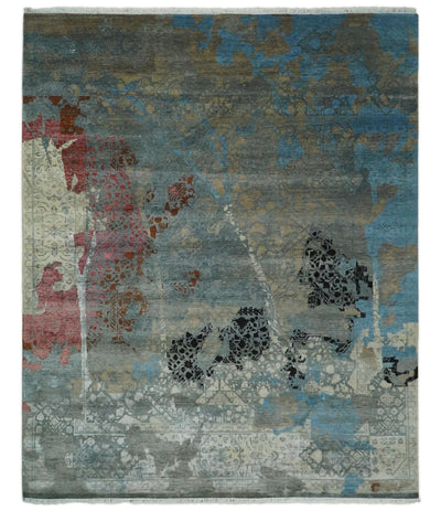 8x10 Fine Hand Knotted Beige and Brown Modern Abstract Style Antique Wool and Silk Area Rug | AGR39 - The Rug Decor