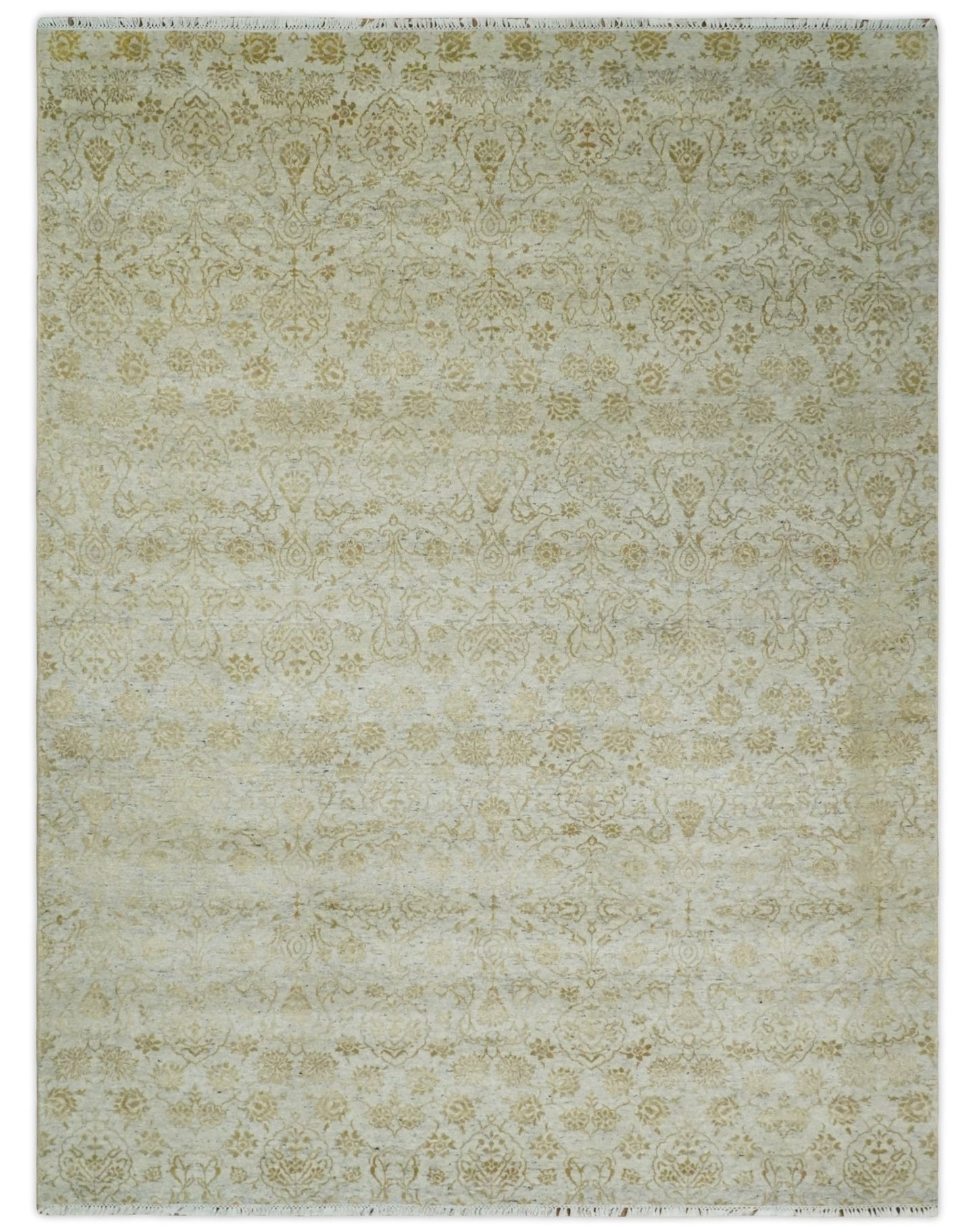 8x10 Fine Hand Knotted Beige and Gold Traditional Vintage Persian Style Antique Silk Rug | AGR21 - The Rug Decor