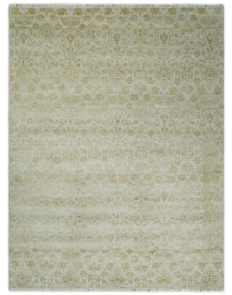 8x10 Fine Hand Knotted Beige and Gold Traditional Vintage Persian Style Antique Silk Rug | AGR21 - The Rug Decor