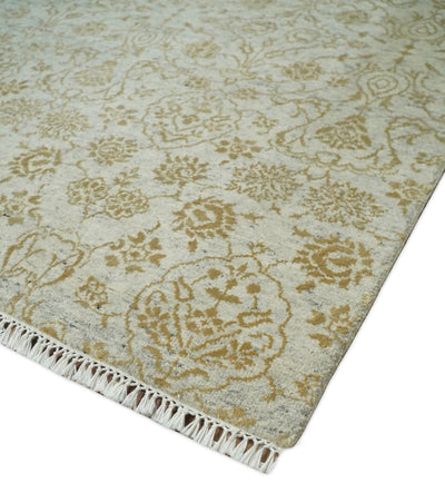 8x10 Fine Hand Knotted Beige and Gold Traditional Vintage Persian Style Antique Silk Rug | AGR21 - The Rug Decor